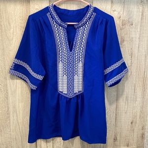 3/4 Sleeve Blouse with Embroidery, Size M